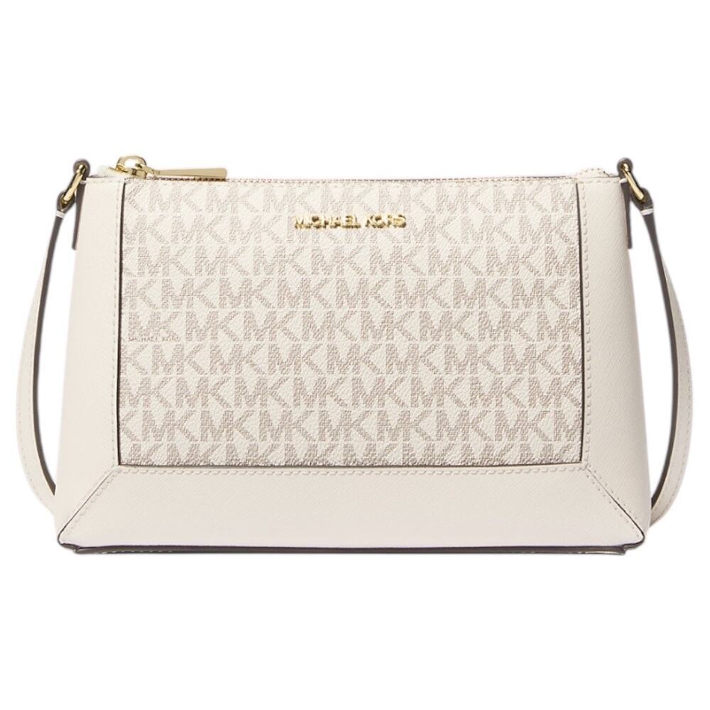 MICHAEL KORS Sallie Medium Signature Logo Crossbody Bag Cream Gold Purse